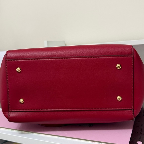 Ralph Lauren Deep Red Leather Tote with Gold Accents - Picture 4 of 12